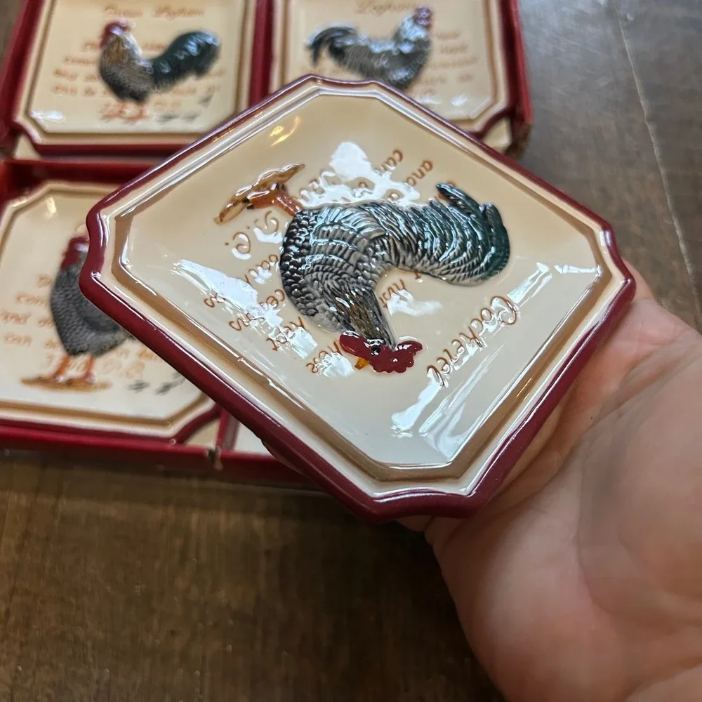 Set of 4 Vintage MWW Market Rooster Mini Plates 4.5 Cockerel Leghorn Cuckoo NEW